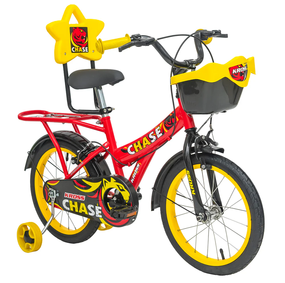 Kross Chase 16T Kids Bicycle with Caliper Brakes & Training Wheels – Ideal for 4–6 Years (Red/Yellow)