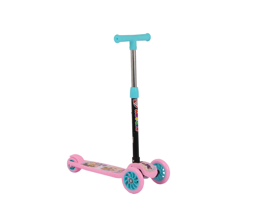GS100 Kidjoy Kids Push Scooter for 4–5 Years | Adjustable & Foldable Handlebar, LED Wheels, Gravity Steering & Rear Brake (Pink & Blue)