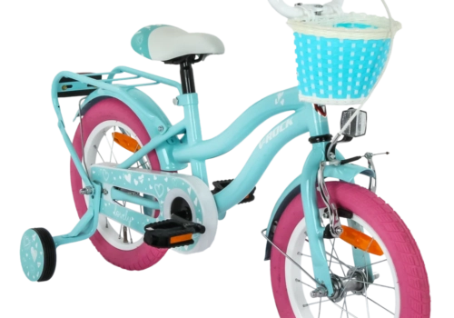 V-Rock Lovely 14T Blue Kids Bike, Steel Frame, Rear Coaster & V Brake, Basket & Support Wheels, 14 inch BMX Cycle (Single Speed, Blue, Rigid)