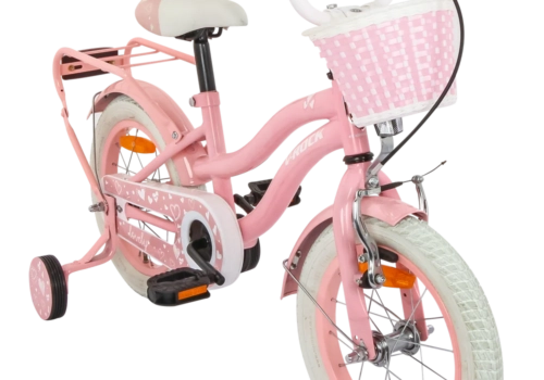 V-Rock Lovely 14T Pink Kids Bike, Steel Frame, Rear Coaster & V Brake, Basket & Support Wheels, 14 inch BMX Cycle (Single Speed, Pink, Rigid)