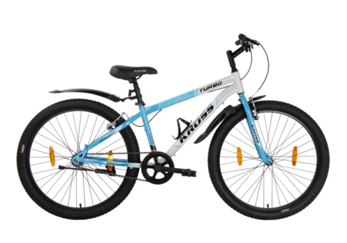 TURBO 26T Single Speed MTB – Rigid Fork, V-Brakes, Double Wall Alloy Rims, 26 × 2.40 Tyres (Blue/Grey)
